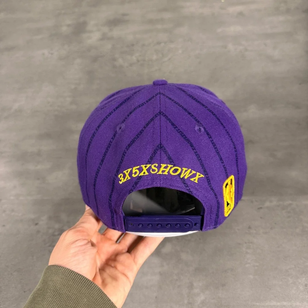 New Era LA Lakers Snapback Hat Purple Pinstripe Black Gold Alternate Cap NBA
